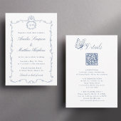 All in One Modern Classic French Wedding Blue Einladung