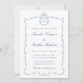 All in One Modern Classic French Wedding Blue Einladung (Vorderseite)
