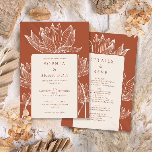 All in one modern floral Terracotta Wedding Einladung