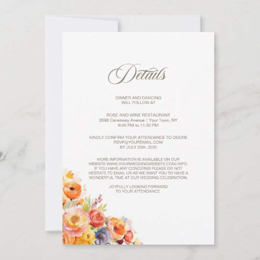 All in One Modern Spring Floral Wedding Einladung (Rückseite)