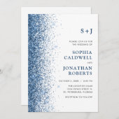 All in One Monogram Funkelnd Blue Glitzer Wedding Einladung (Vorne/Hinten)