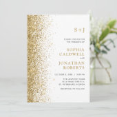 All in One Monogram Funkelnd Gold Glitzer Wedding Einladung (Stehend Vorderseite)