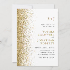 All in One Monogram Funkelnd Gold Glitzer Wedding Einladung