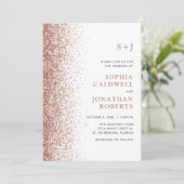 All in One Monogram Rose Gold Glitzer Wedding Einladung (Stehend Vorderseite)