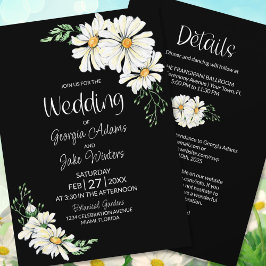 All in One Moody Black Daisies Wedding Invitation Einladung