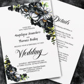All in one moody Black Floral White Wedding Einladung