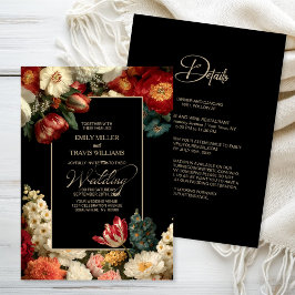 All in One Moody Floral Black Wedding Einladung