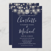 All in one nautic String Lights Navy Hochzeit Einladung (Vorne/Hinten)