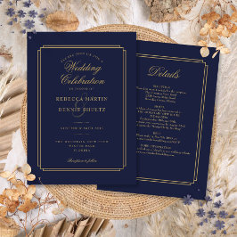 All in one Navy Blue and Gold Art Déco Hochzeit Einladung