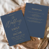 All in One Navy Blue Gold Wedding Elegantes Script Einladung