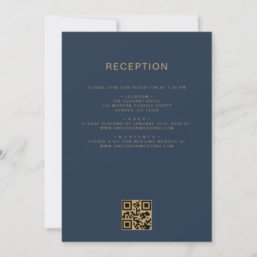 All in One Navy Blue Gold Wedding QR Code Script Einladung (Rückseite)