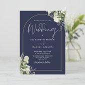 All in one Navy Blue Greenerity Arch Foto Hochzeit Einladung (Stehend Vorderseite)