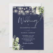 All in one Navy Blue Greenery Light Foto Hochzeit Einladung (Vorderseite)