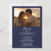 All in one Navy Blue Greenery Light Foto Hochzeit Einladung (Rückseite)