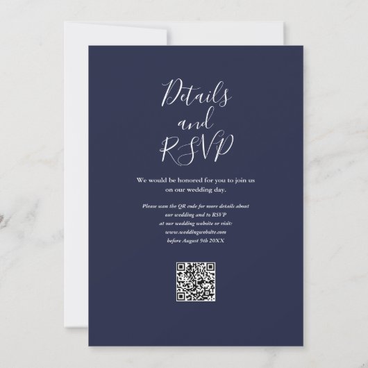 All in one Navy Blue QR Code Hochzeit Einladung (Rückseite)