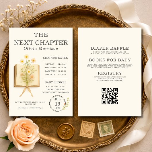 All in One Next Chapter Begins QR Code Baby Shower Einladung