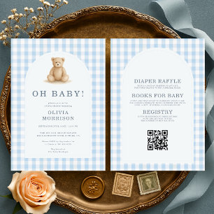 All in One Oh Baby Bär Blau kariert Baby-Party Einladung