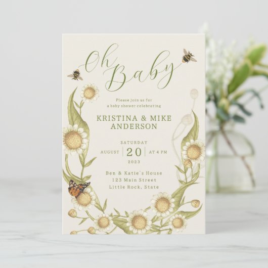 All in One Oh Baby Bee QR Code Dusche Einladung (Stehend Vorderseite)