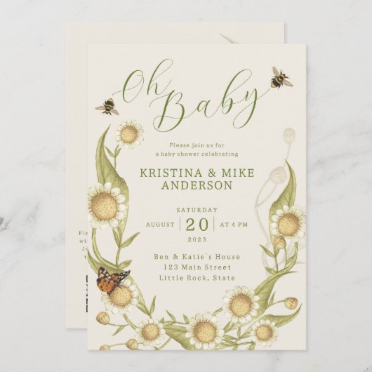 All in One Oh Baby Bee QR Code Dusche Einladung (Vorne/Hinten)