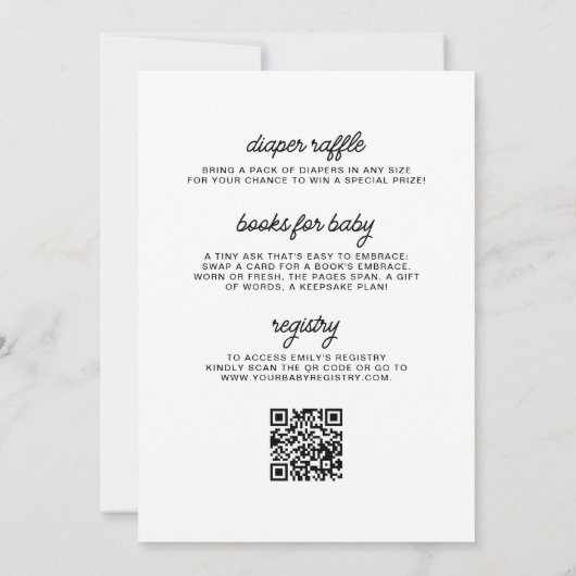 All in One Oh Baby Minimalistisch Baby Dusche Einladung (Rückseite)