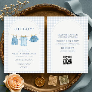 All in One Oh Boy Blue Baby Jean Babyparty-Einladu Einladung