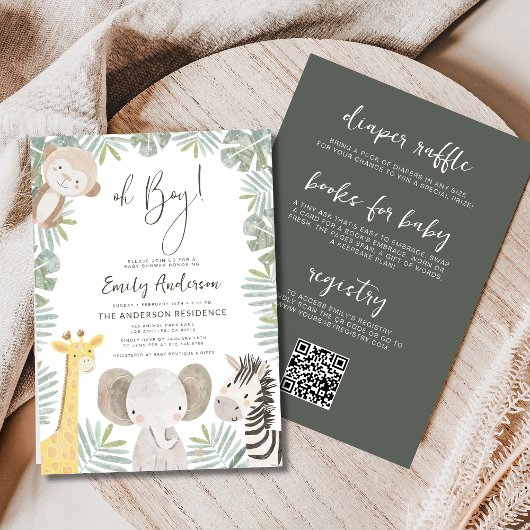 All in One Oh Boy Safari Animal Baby Dusche Einladung