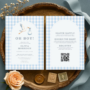 All in One Oh Boy Storch Gingham Babyparty-Einladu Einladung