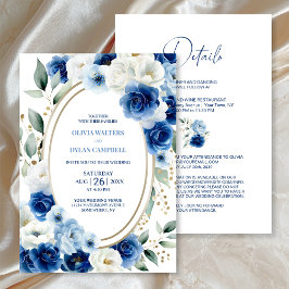 All in One Oval Blue Floral Wedding Einladung