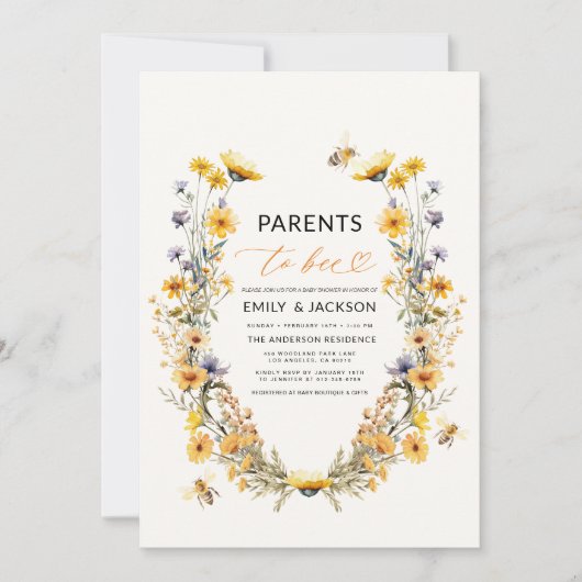 All in One Parters to Bee Wildblume Baby Shower Einladung (Vorderseite)