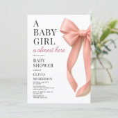 All in One Pink Bow Baby Shower Einladung (Stehend Vorderseite)