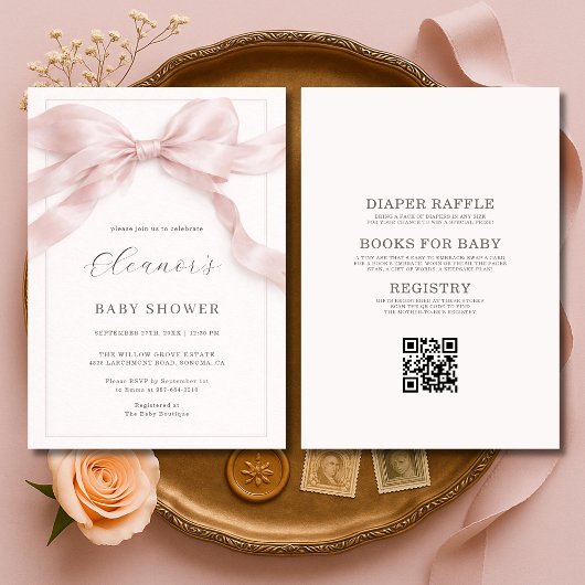 All in One Pink Bow Girl Baby Shower Einladung