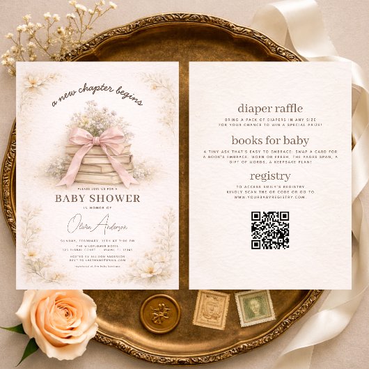 All in One Pink Bow New Chapter Begins Baby Shower Einladung