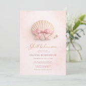All in One Pink Bow Shell Mädchen Baby Shower  Einladung (Stehend Vorderseite)