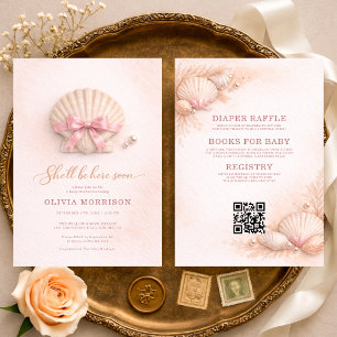 All in One Pink Bow Shell Mädchen Baby Shower Einladung