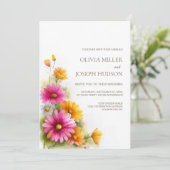 All in One Pink Orange Floral Wedding Einladung (Stehend Vorderseite)