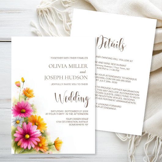 All in One Pink Orange Floral Wedding Einladung