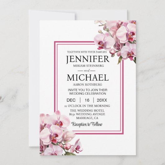 All in One Pink Orchids Hochzeitseinladungen Einladung (Vorderseite)