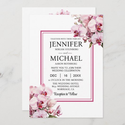 All in One Pink Orchids Hochzeitseinladungen Einladung (Vorne/Hinten)