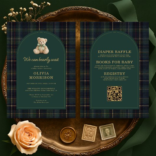 All in One Plaid Bearly Wait Green Baby Shower Einladung
