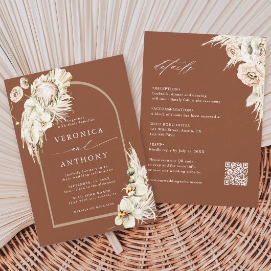 All in one Protea Pampas Grass Wedding Terracotta Einladung