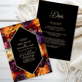All in One Purple and Orange Floral Black Wedding Einladung