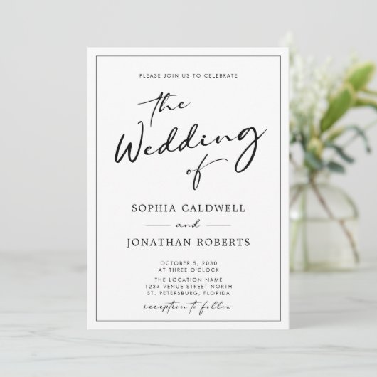 All in One QR Code UAWG Moderne Kalligrafie Hochze Einladung (Stehend Vorderseite)