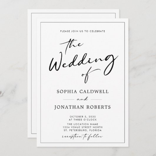 All in One QR Code UAWG Moderne Kalligrafie Hochze Einladung (Vorne/Hinten)