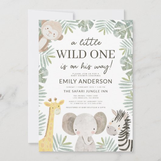 All in One QR Code Wild One Safari Baby Shower Einladung (Vorderseite)
