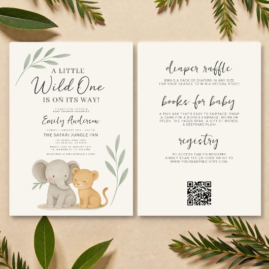All in One QR Code Wild One Safari Baby Shower Einladung