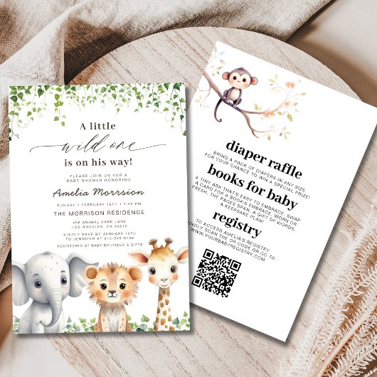 All in One QR Code Wild One Safari Baby Shower Einladung