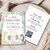 All in One QR Code Wild One Safari Baby Shower Einladung