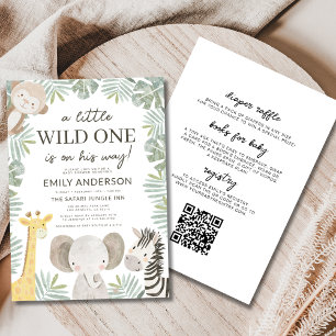 All in One QR Code Wild One Safari Baby Shower Einladung