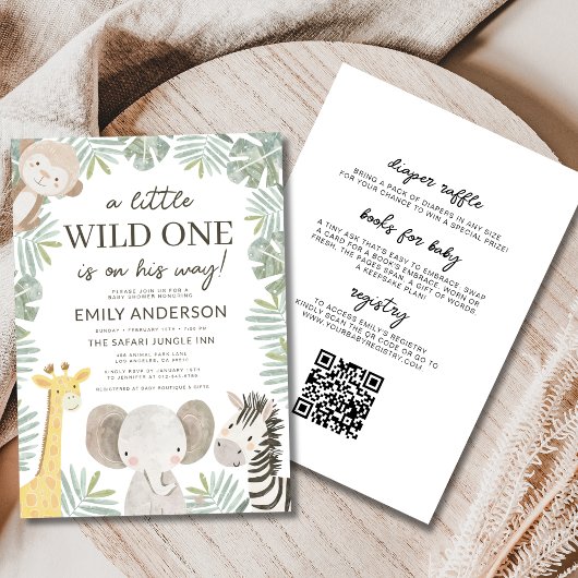 All in One QR Code Wild One Safari Baby Shower Einladung