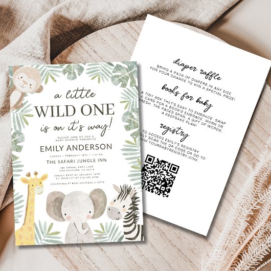 All in One QR Code Wild One Safari Baby Shower Einladung